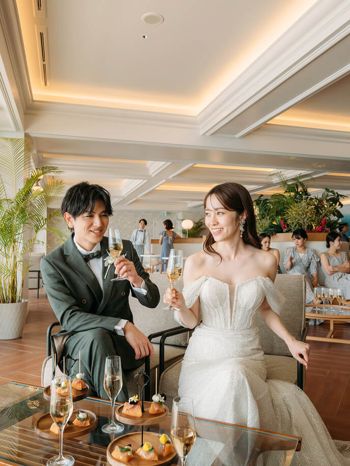 シャンパンを持った写真